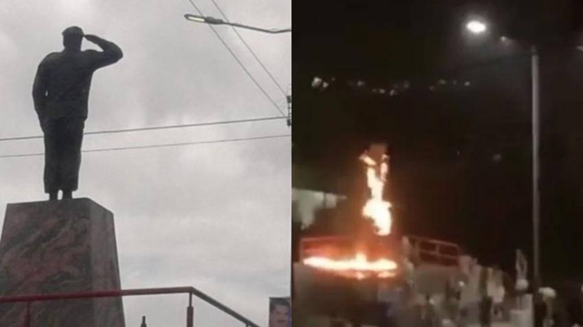 Protestas en Venezuela: queman estatua de Hugo Chávez