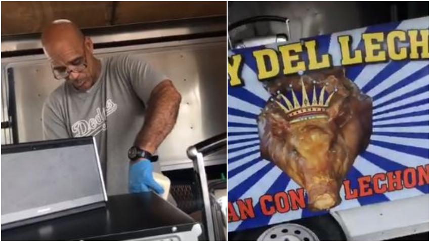 Expelotero cubano Lázaro Vargas maneja un camión de comida y vende pan con lechón en Miami