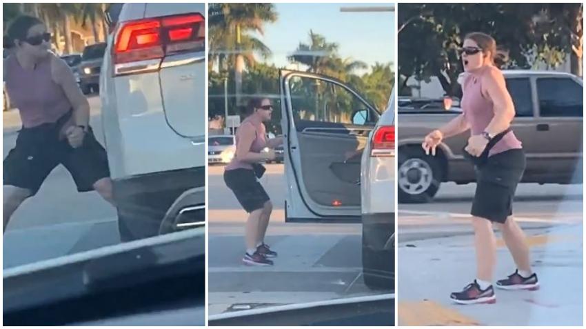 Viral: Una mujer en Miami se enfurece y termina golpeando un auto porque el conductor se paró sobre el paso de peatones