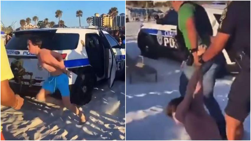 Joven esposado en Florida huye del auto de la policía y sale corriendo por la playa