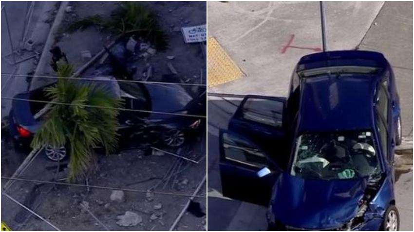 Arrestan a una persona involucrada en un robo de auto en Miami que terminó estrellado contra una cerca