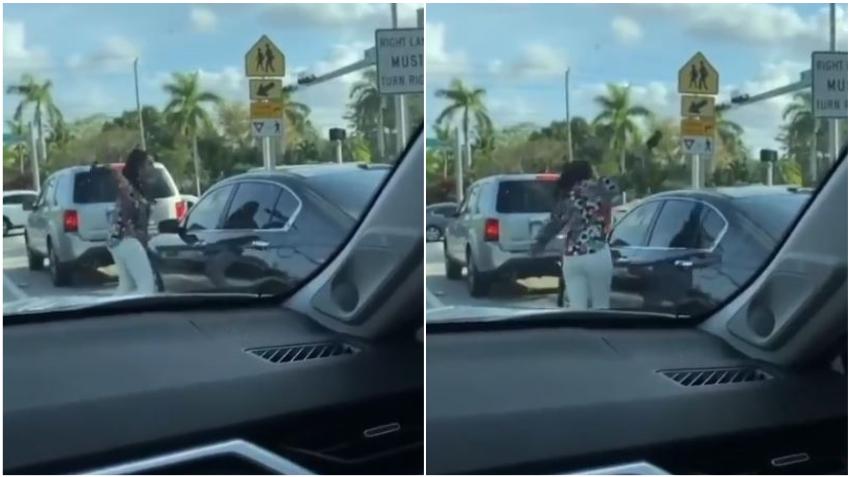 Una mujer arremete a taconazos contra la ventanilla de un conductor en semáforo del suroeste de Miami