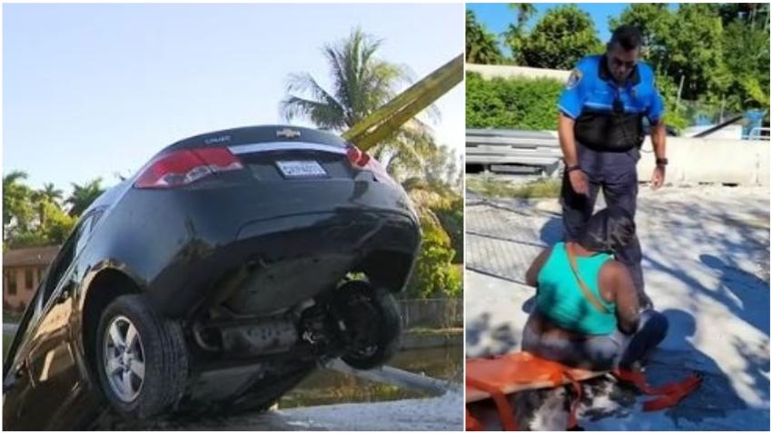 Policía fuera de servicio salva la vida de una mujer que cayó a un canal tras accidente en Miami