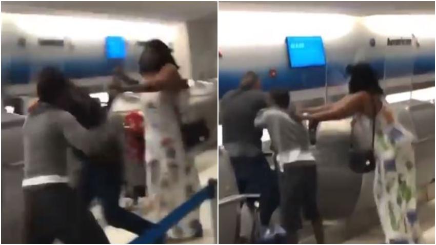 En cámara fuerte pelea en el mostrador de American Airlines en el Aeropuerto de Miami