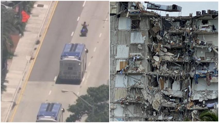 Autobuses llevan a los familiares a la zona del colapso en Surfside para ver de primera mano las labores de rescate