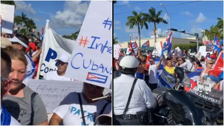 Cubanos salen a las calles a manifestarse en Hialeah por la libertad de Cuba