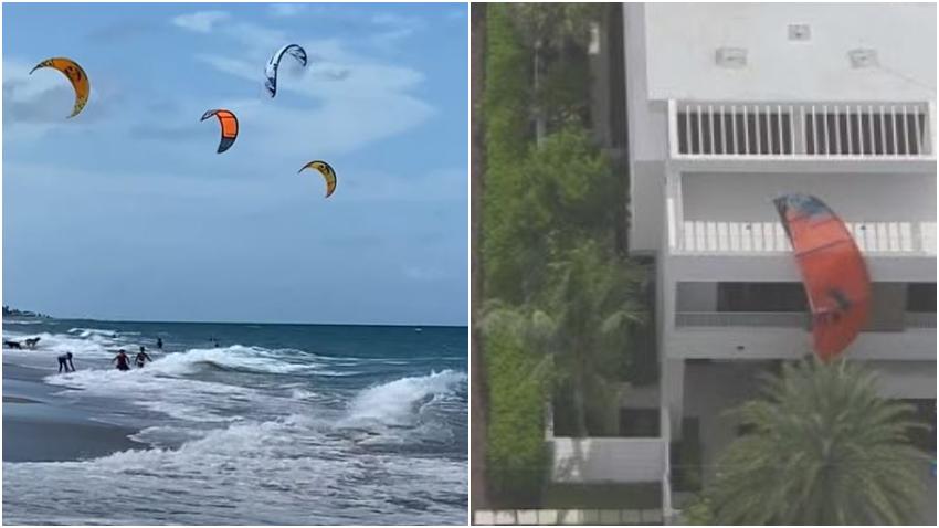 Surfista con vela termina incrustado contra una casa en Fort Lauderdale