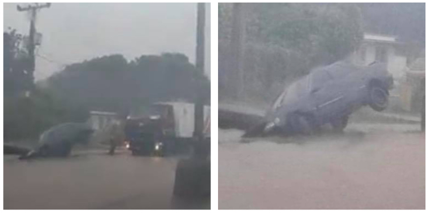 Automóvil cayó en un hueco inundado de agua en Boyeros, La Habana