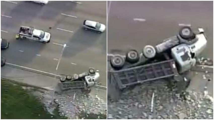 Camión se vuelca en la I-75 en el Sur de Florida y suelta parte de la carga
