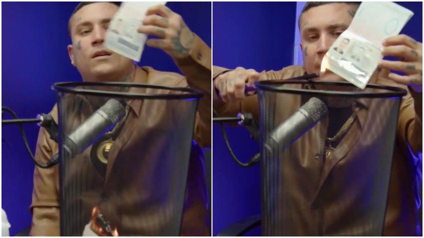 Osmani García le prende fuego a su pasaporte cubano durante entrevista con Los Pichy Boys
