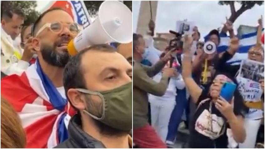 Cubanos convocados por Otaola se manifiestan en Roma, Italia para llamar la atención sobre la situación en Cuba