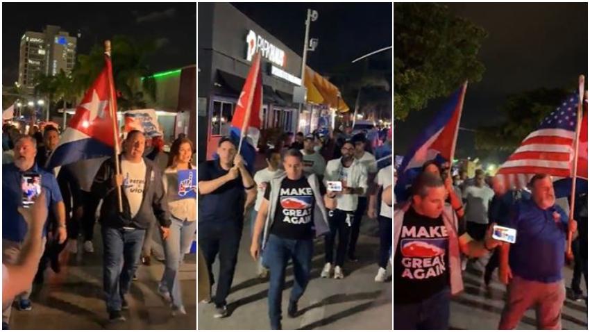 Exiliados cubanos en Miami marchan por la Calle Ocho de Miami