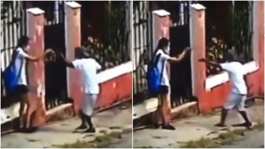 Captado en cámara como asaltan con un cuchillo a una estudiante en La Habana para robarle el teléfono