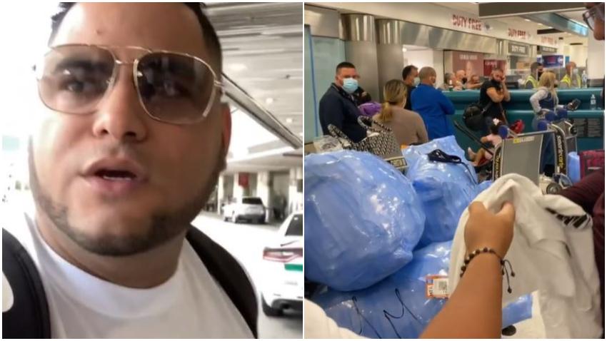 Influencer cubano llega al Aeropuerto de Miami para darle camisetas de Patria y Vida a los que viajaban para Cuba