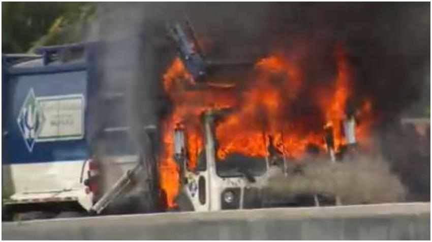 Camión de basura en Hialeah termina envuelto en llamas