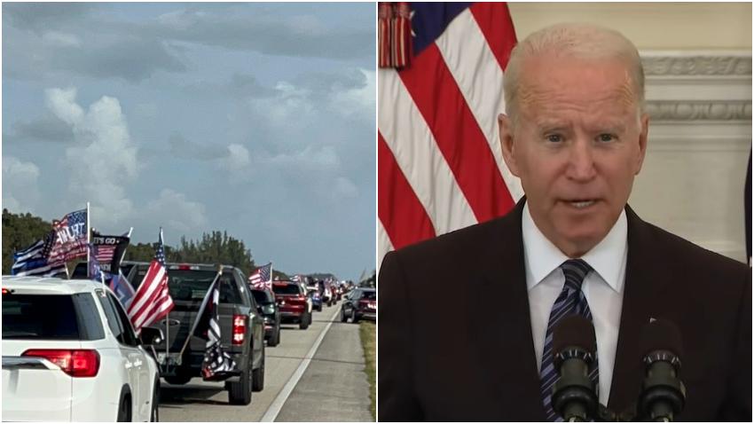Cubanos en Miami encabezados por Alexander Otaola realizan caravana para protestar contra la Administración Biden