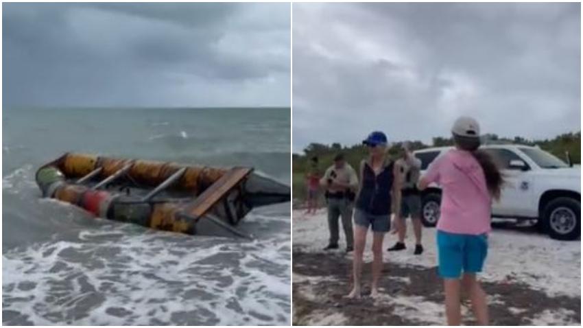 Encuentran balsa usada por cubanos que llegó hasta la costa en la playa de Key Biscayne