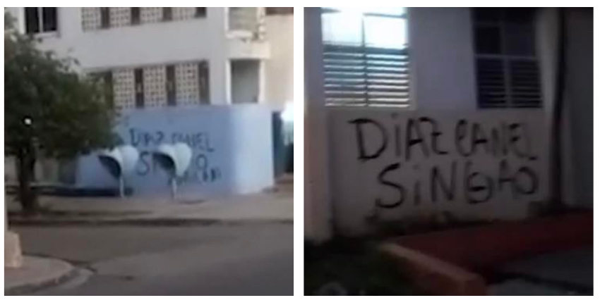 Aparece nuevamente un letrero de "Díaz-Canel singao" afuera de la misma oficina de ETECSA en La Habana