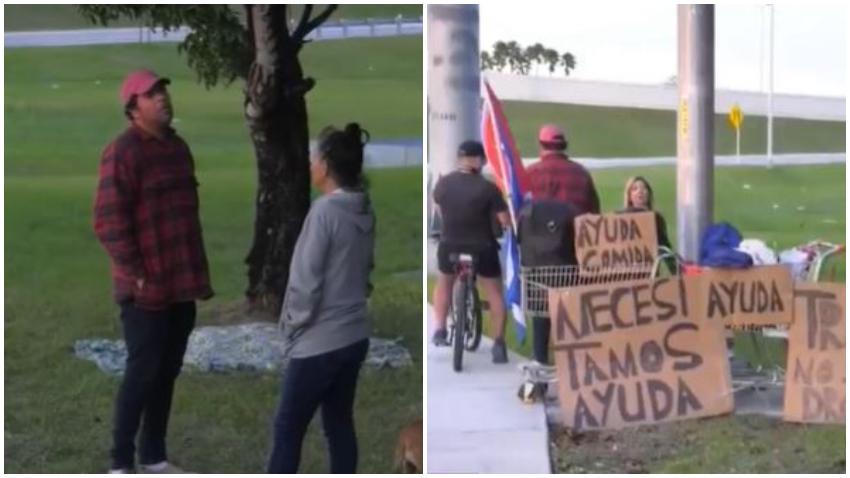 Dos cubanos recién llegados a Miami piden ayuda a la comunidad porque se encuentran viviendo en la calle