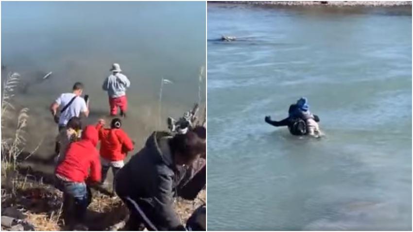 Captado en cámara como una familia cubana con niños cruza el Río Bravo tratando de llegar a Estados Unidos