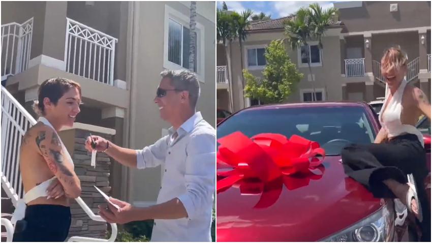 Actor cubano Yubran Luna sorprende a su novia Lola y le regala un auto