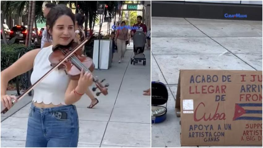 Joven cubana llegada a Miami se viral por sus interpretaciones a violín en la calle para cumplir sus