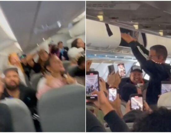 Bailarines del equipo de Bad Bunny montaron una fiesta en un vuelo comercial con música del cantante