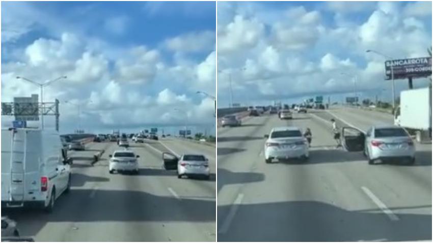 Dos hombres detienen el tráfico y van a los golpes en medio del Palmetto en Miami