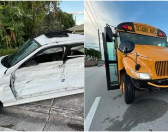 Conductor de un Mercedes Benz choca contra un autobús escolar en Miami