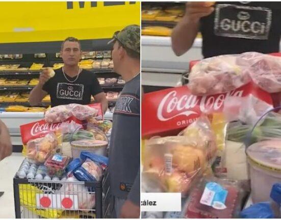Grupo de cubanos recién llegados a Miami celebra su primera compra en un mercado