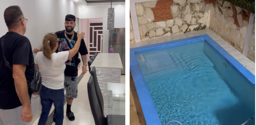 Reguetonero cubano El Charly sorprende a sus padres con una casa equipada con piscina en La Habana El charly