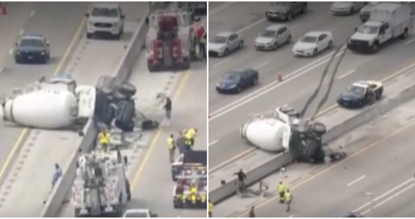 Camión que transportaba cemento se vuelca en autopista de de Miami-Dade y deja un herido accidente-de-camion-persona-herida