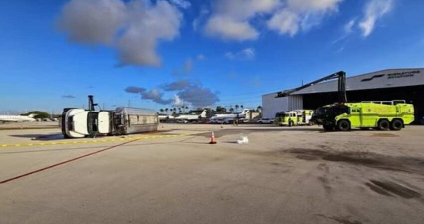 Camión cisterna con combustible se vuelca en la pista del Aeropuerto de Miami camion-cisterna-miami