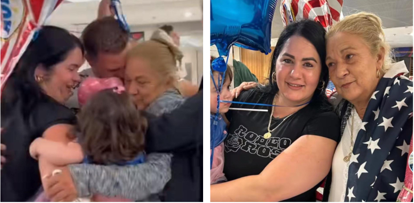 Cubana emocionada por la llegada de su madre a EEUU familia