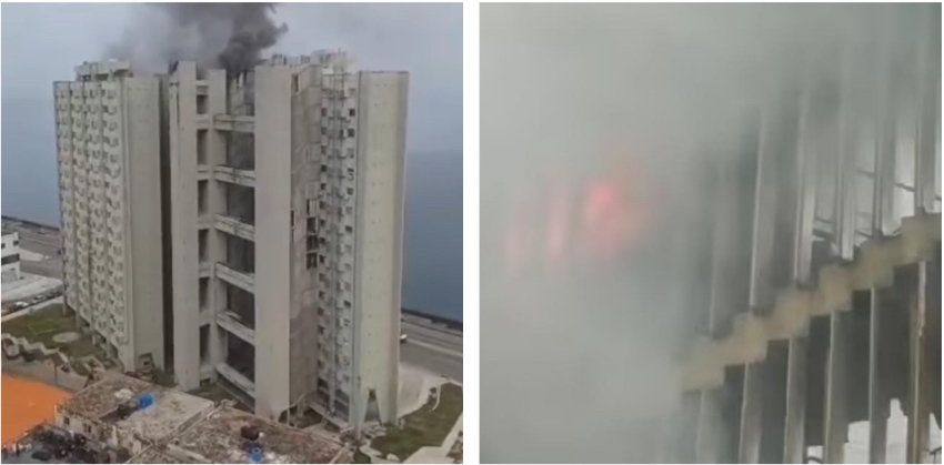 Incendio en el edificio Girรณn, frente al Malecรณn en el Vedado giron
