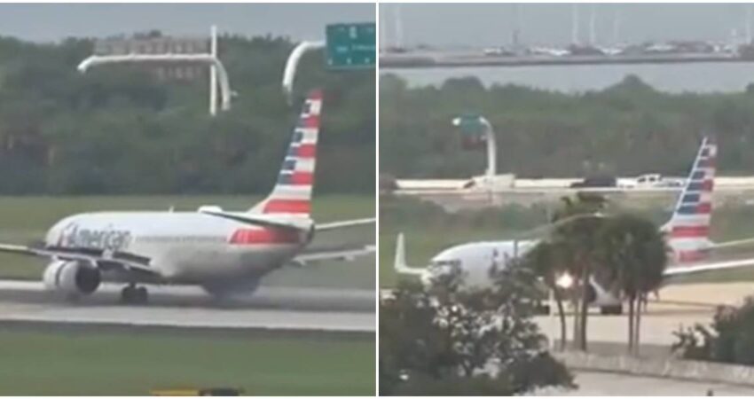 Un neumático de un avión de American Airlines se incendia antes de efectuar el despegue en Tampa y el vuelo es cancelado incendio-de-rueda-de-avion-American-Airlines