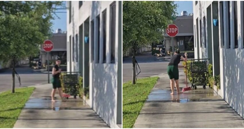 Mujer en Hialeah al puro estilo cubano baldeando la acera se vuelve popular en redes sociales mujer-cubana-video-en-TikTok