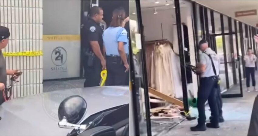 Automรณvil impacta contra una tienda de un centro comercial de Aventura y la conductora es trasladada a un hospital accidente-aventura