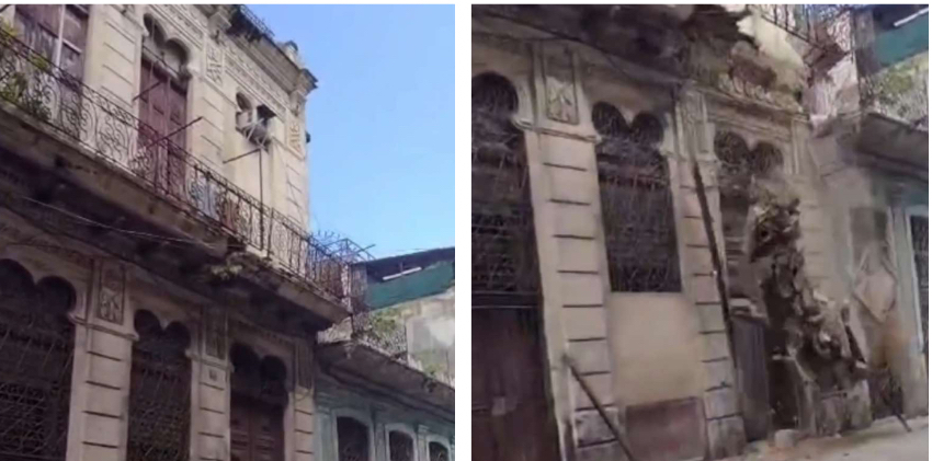 Captan el momento exacto en que balcón de un viejo edificio en La Habana se desploma derrumbe