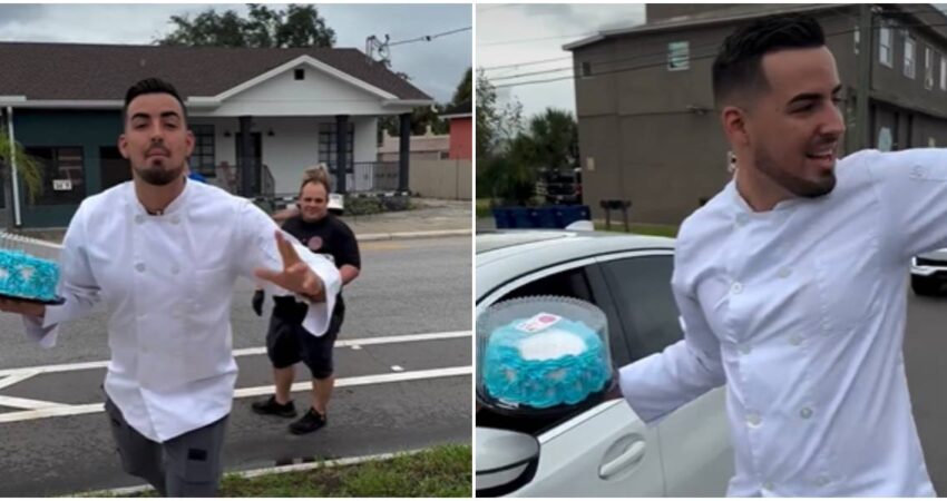 Cubanos detienen el tráfico en Hialeah para regalarle cake a los conductores joven cubano-regala pasteles en Hialeah