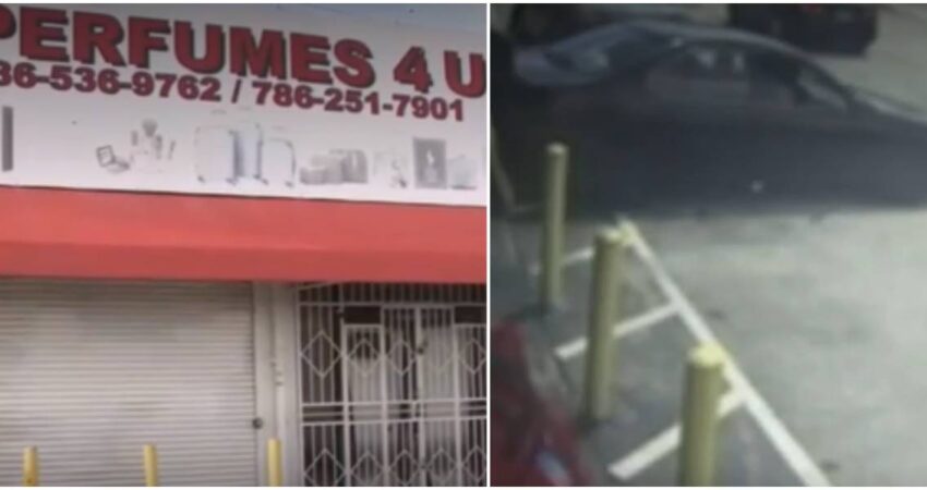 Mujer impacta su automóvil contra una tienda ubicada en Miami tras dar marcha hacia atrás tienda en miami-choque de un auto