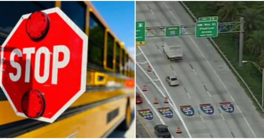 Accidente en la I-95 en Miami-Dade involucra un autobús escolar y un SUV: No se reportaron heridos autobús escolar-accidente en la I-95