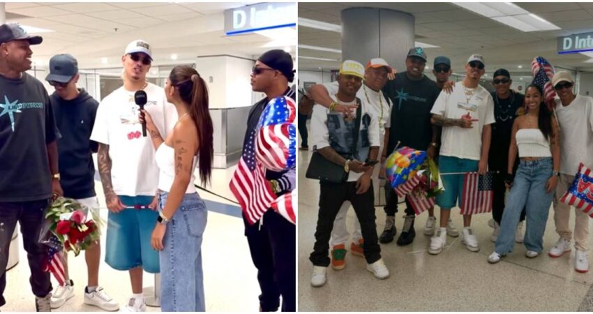 Reguetonero cubano Oniel Bebeshito da la bienvenida a su banda en el aeropuerto de Miami oniel bebeshito-llegada a EE.UU