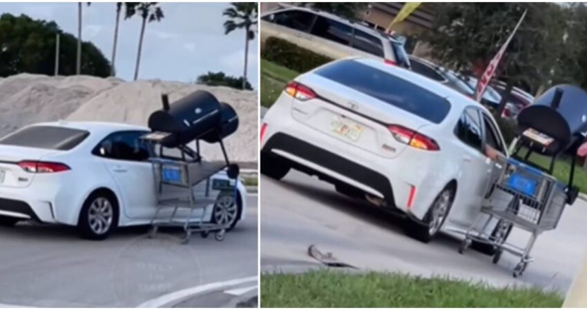 Residente de Miami-Dade compra un asador en Hialeah y se lleva a casa empujandolo desde el auto tráfico en Miami-Dade-cosas inusuales