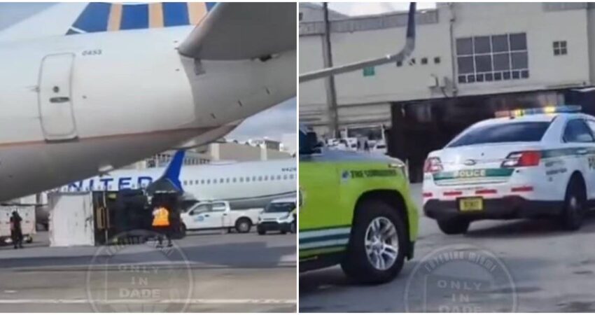 Avión de United golpea un camión en la pista del Aeropuerto de Miami avion-miami-camion