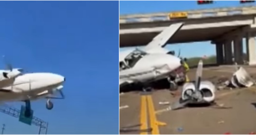 Aviรณn se estrella en medio de la carretera en Texas avion-texas