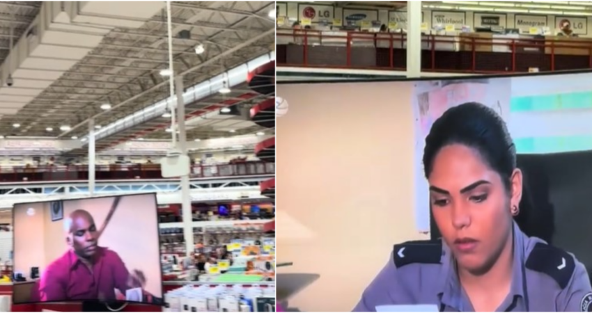 En BrandsMart de Miami, un televisor proyecta la serie policiaca cubana "Tras la huella" brandsmart-miami-tras-huella
