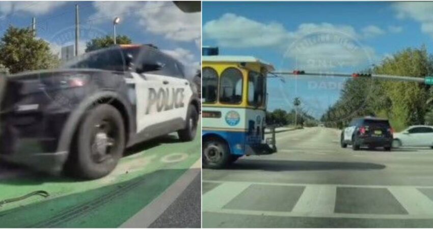 En camara conductor choca auto de la policía de El Doral que respondía a una emergencia doral-police