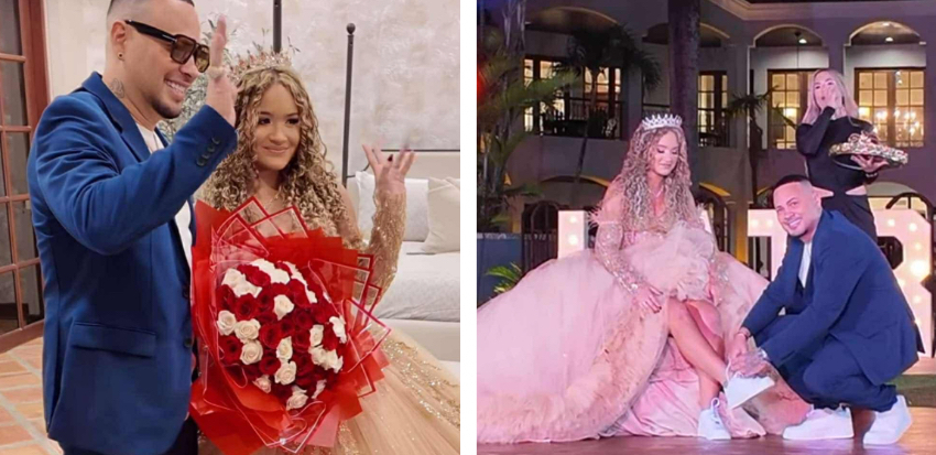 Jacob Forever emocionado en Los Quince de su hija Laira en Miami fiesta