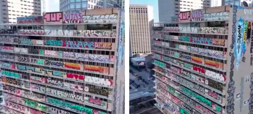 Edificio en el centro de Miami que será demolido desata controversia después de que lo cubrieran con graffiti miami building